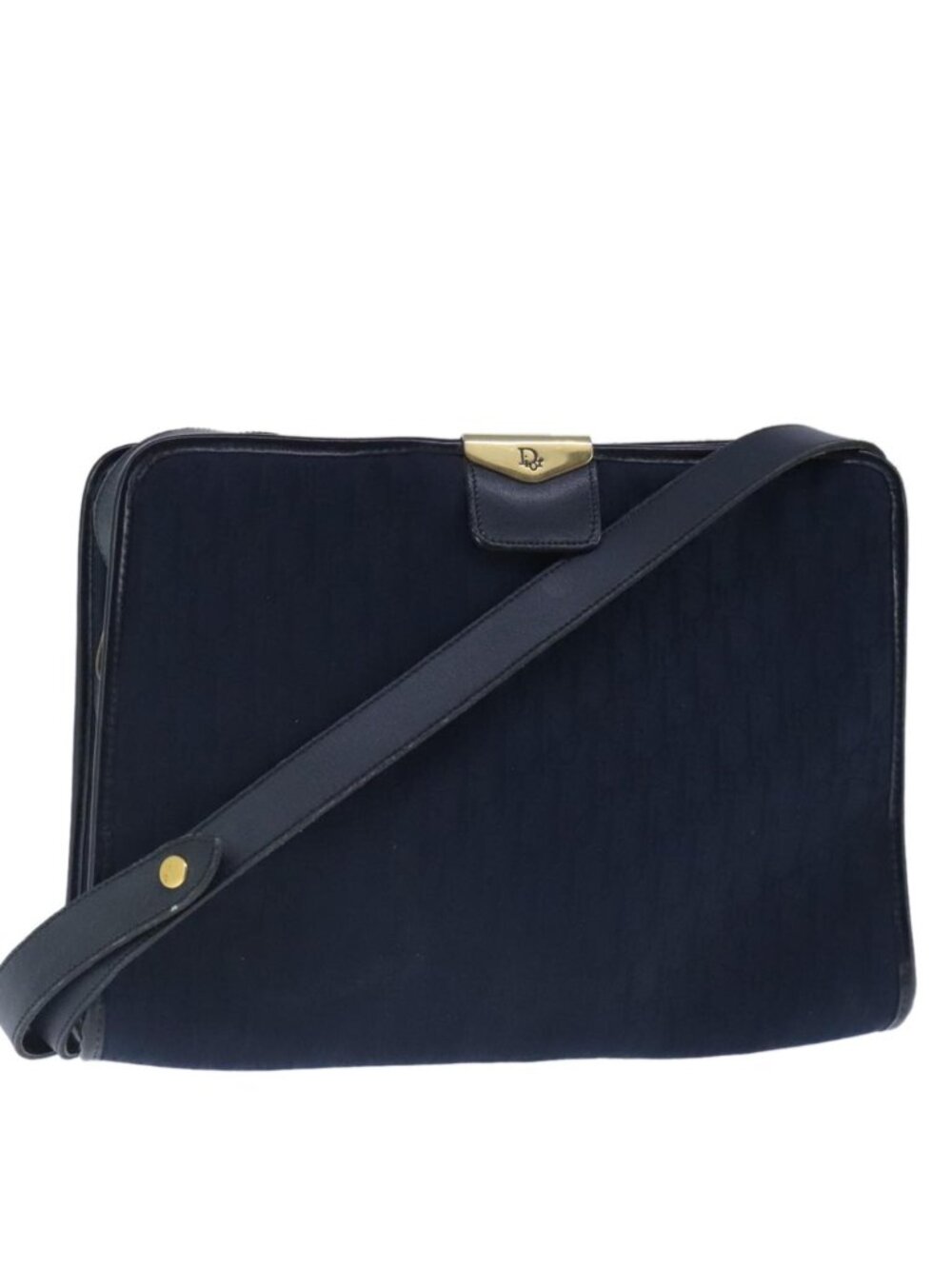 Christian Dior Trotter Canvas Shoulder Bag Navy Gold